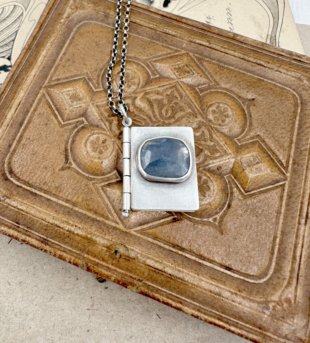 Sterling Silver and Sapphire Book with Rilke quote