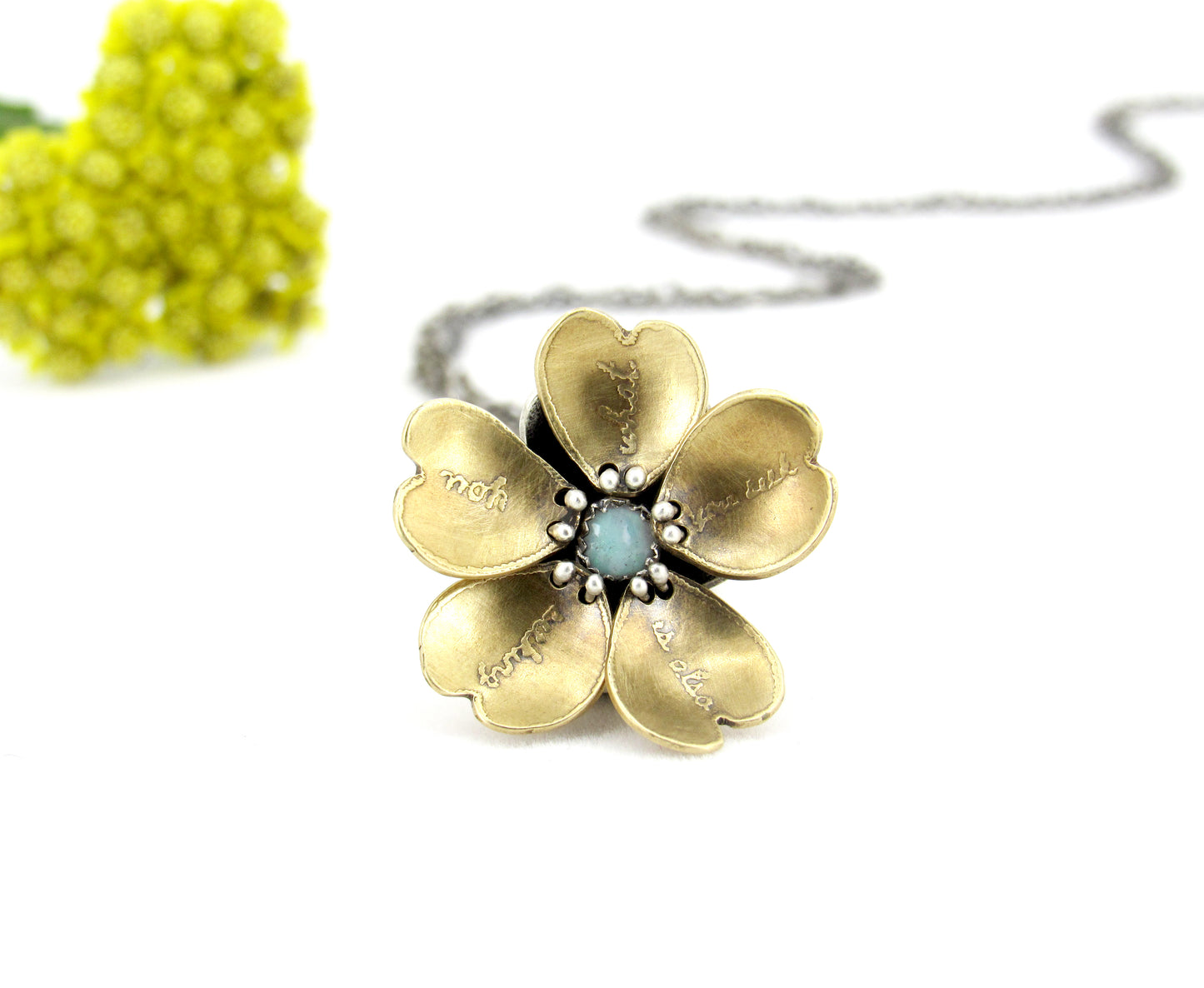 "What You Seek" Jewelers Brass, Sterling and Opal Kinetic Flower