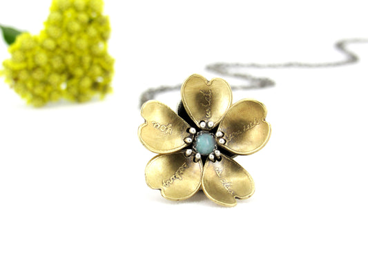 "What You Seek" Jewelers Brass, Sterling and Opal Kinetic Flower