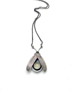 Sterling Firefly Lightning Bug with Glow in the Dark Rutilated Quartz