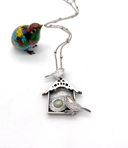 Chickadee House with Sterling Silver, Faceted Opal and 24k Gold