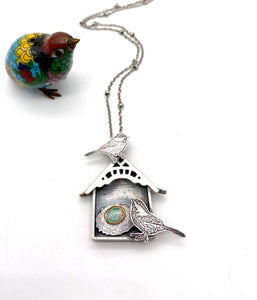 Chickadee House with Sterling Silver, Faceted Opal and 24k Gold