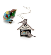 Load image into Gallery viewer, Chickadee House with Sterling Silver, Faceted Opal and 24k Gold