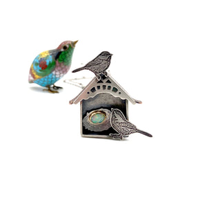 Chickadee House with Sterling Silver, Faceted Opal and 24k Gold