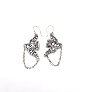 Small Sterling Silver Swooping Swallows Earrings