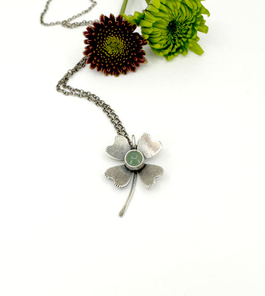 Sterling Silver Lucky Four Leaf Clover with Aventurine