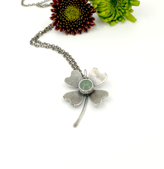 Sterling Silver Lucky Four Leaf Clover with Aventurine