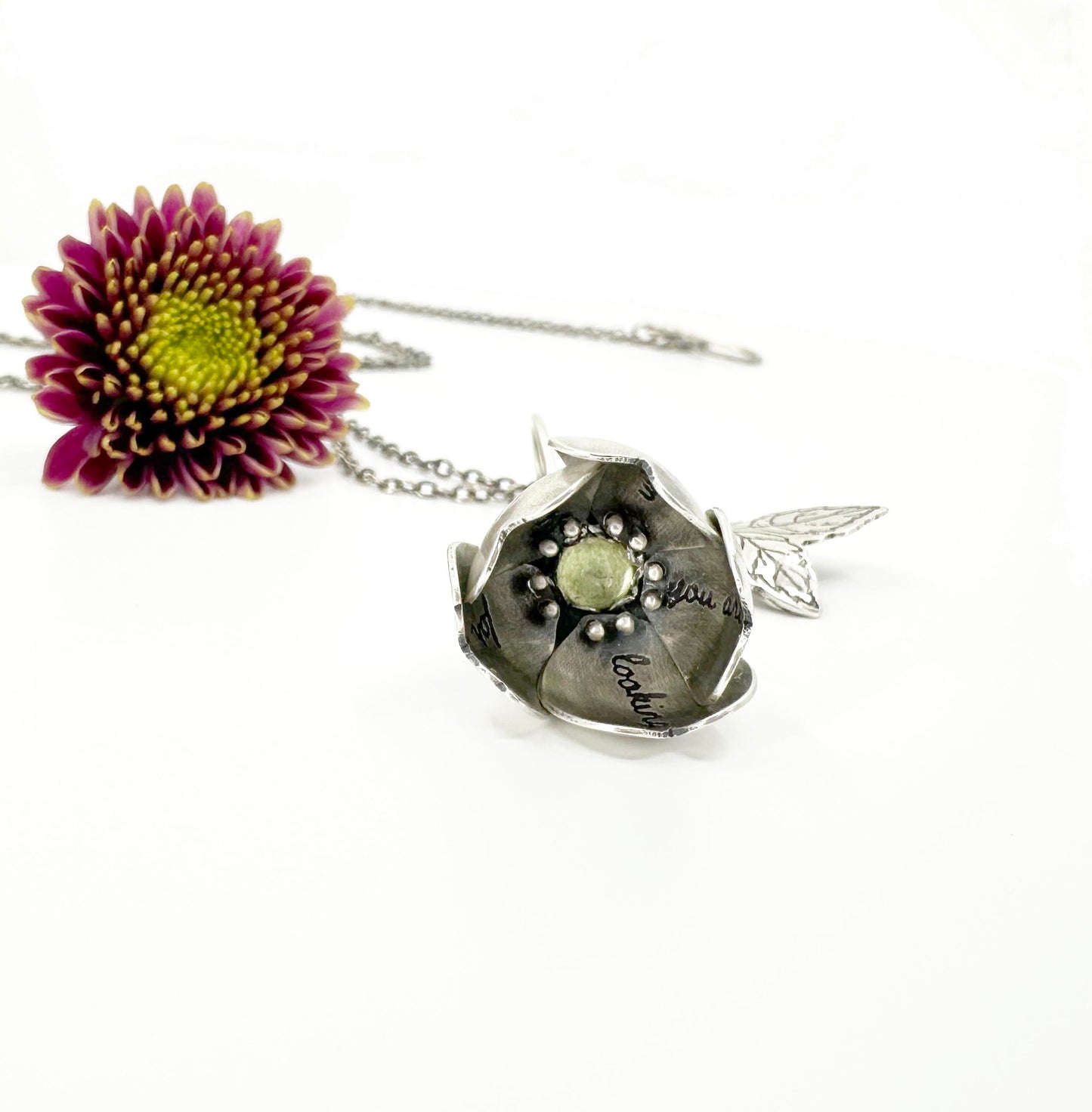 Trust Yourself Primrose in Sterling Silver with Heart Healing Green Tourmaline
