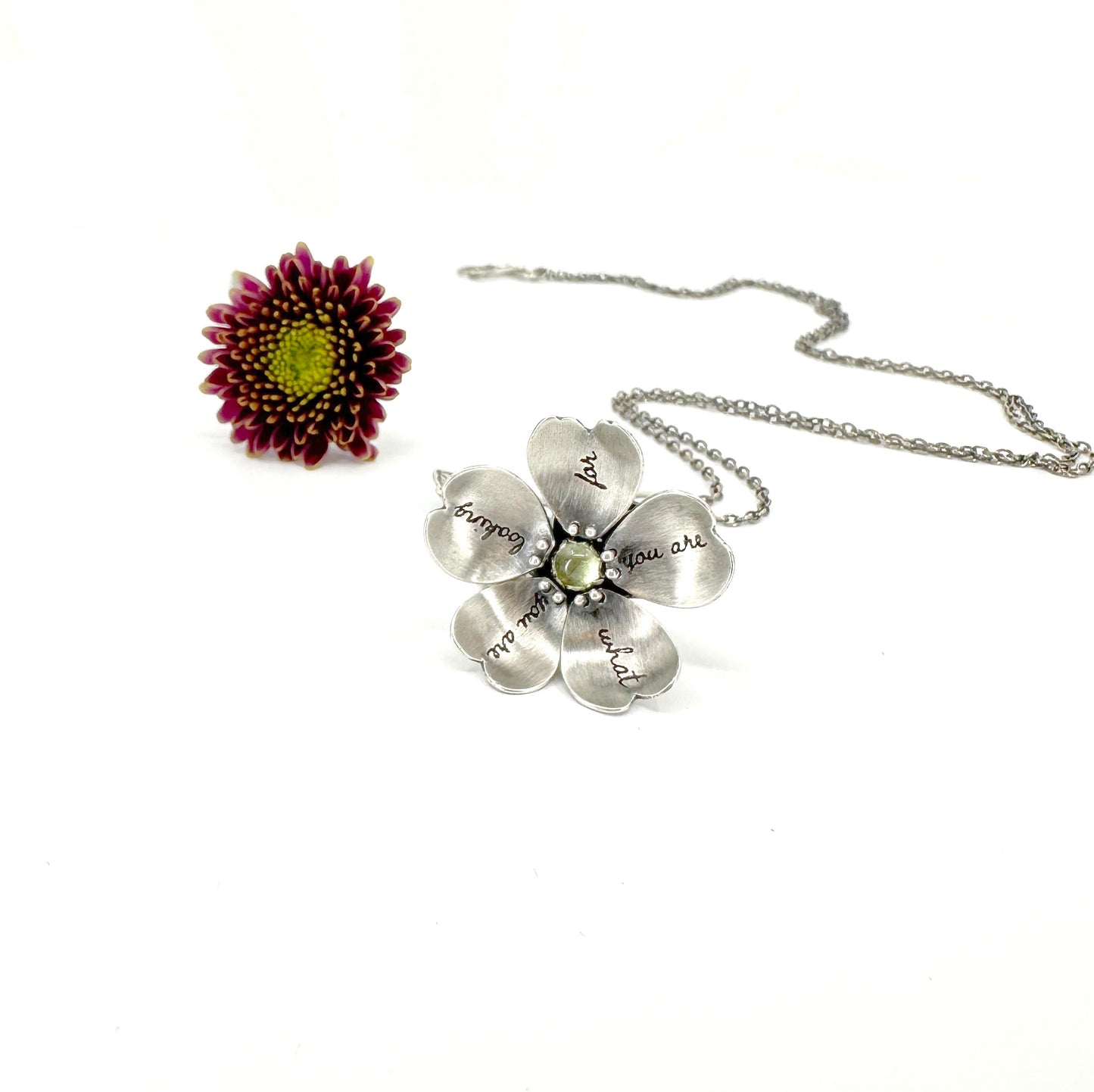 Trust Yourself Primrose in Sterling Silver with Heart Healing Green Tourmaline