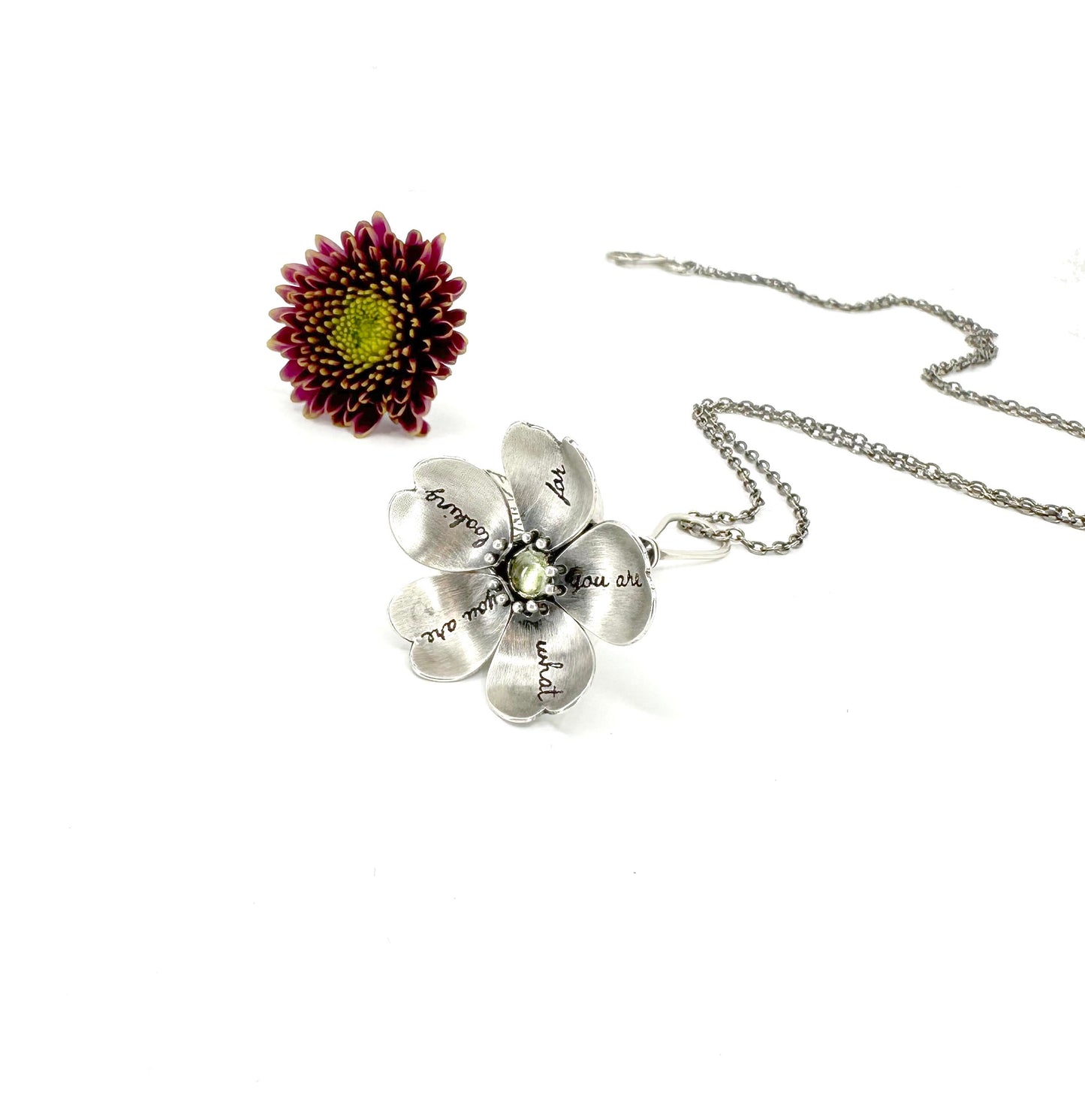 Trust Yourself Primrose in Sterling Silver with Heart Healing Green Tourmaline