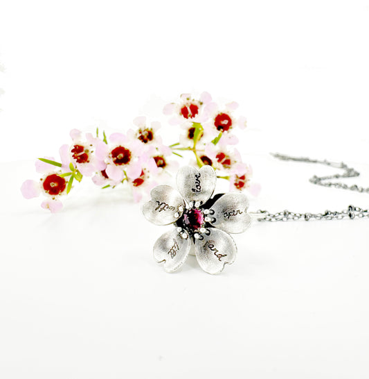 I Open and Fill with Love- Sterling Silver Kinetic Flower with Pink Tourmaline