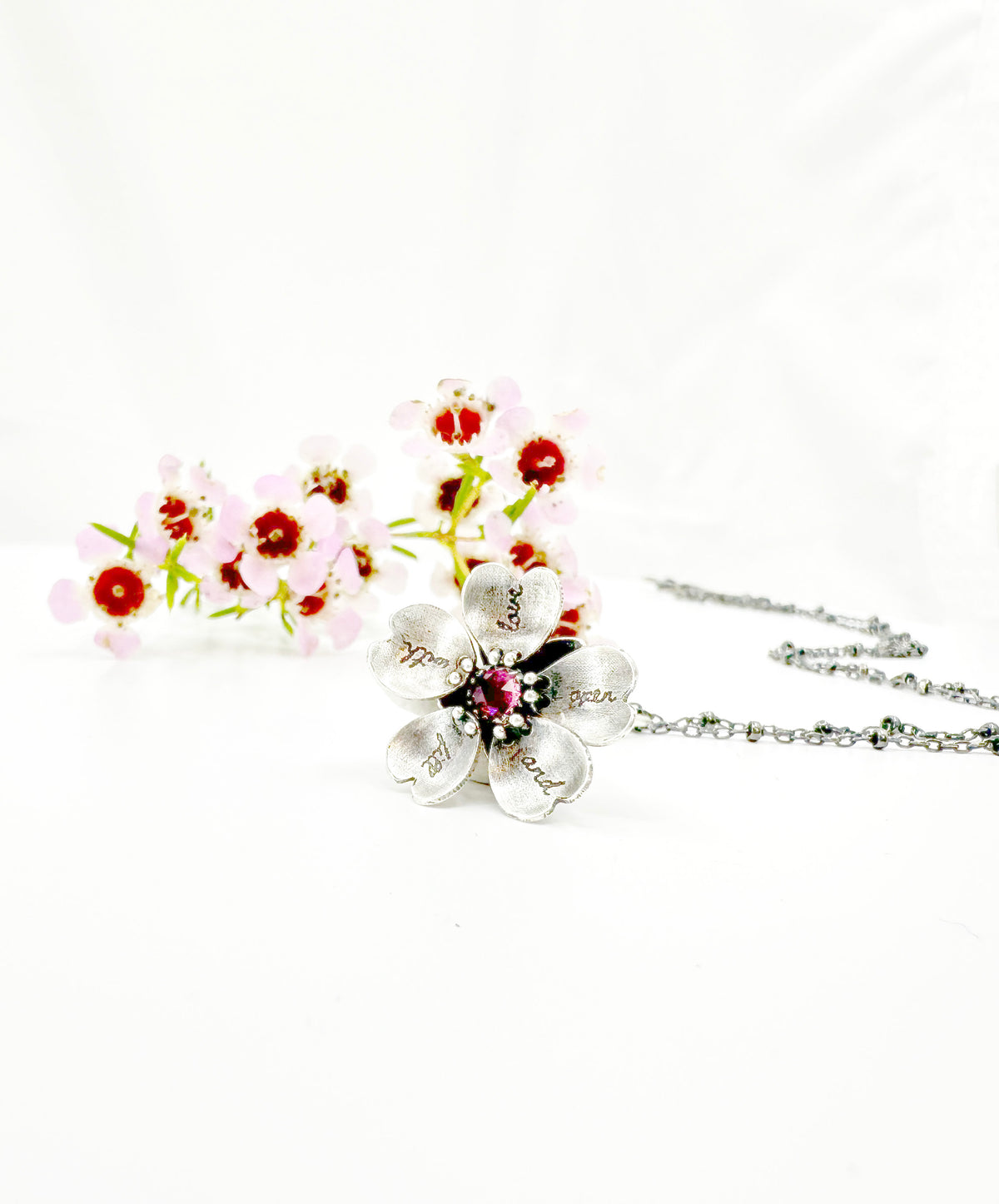I Open and Fill with Love- Sterling Silver Kinetic Flower with Pink Tourmaline