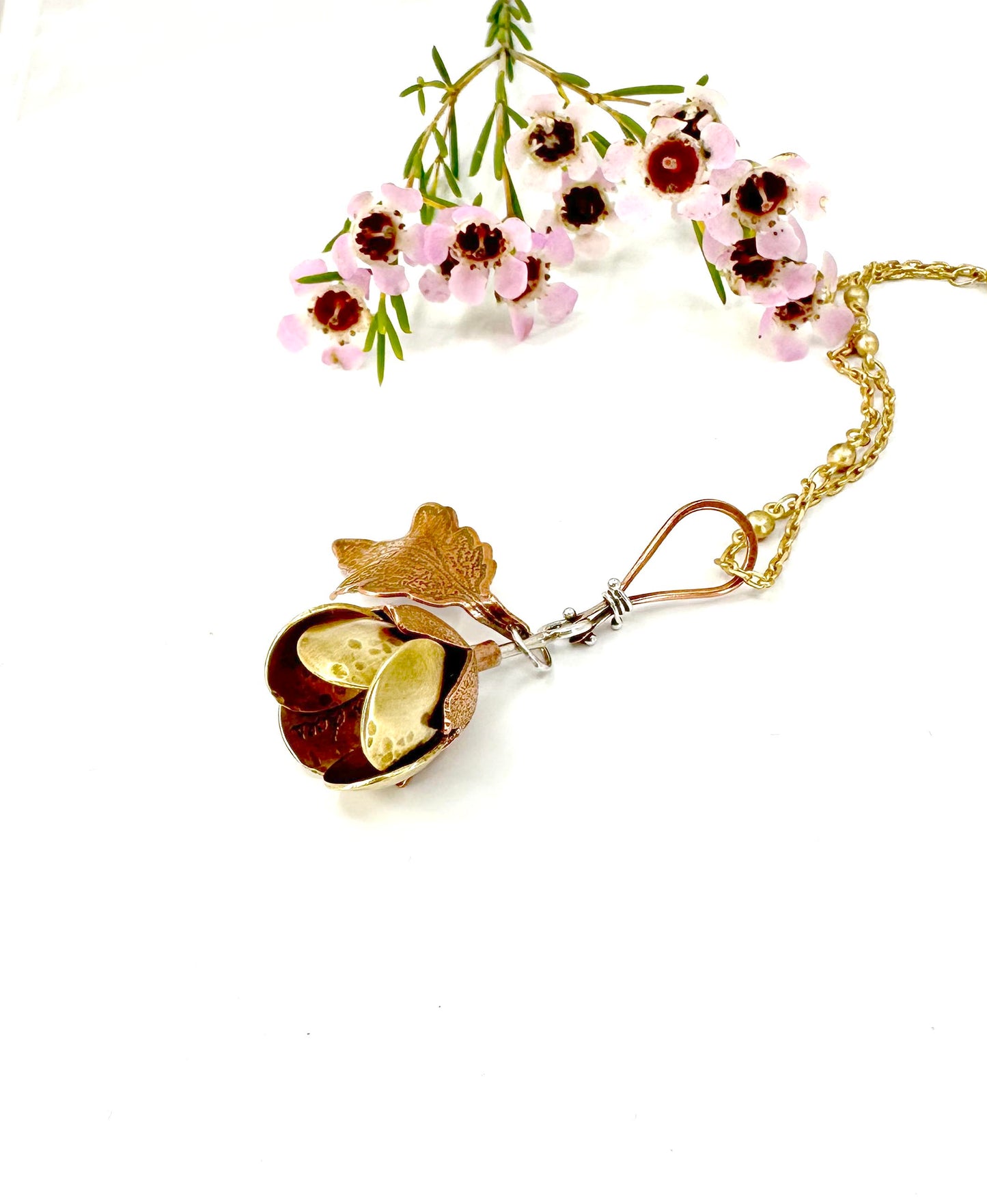 "Where Flowers Bloom" Jewelers Brass, Sterling and Aquamarine Kinetic Flower