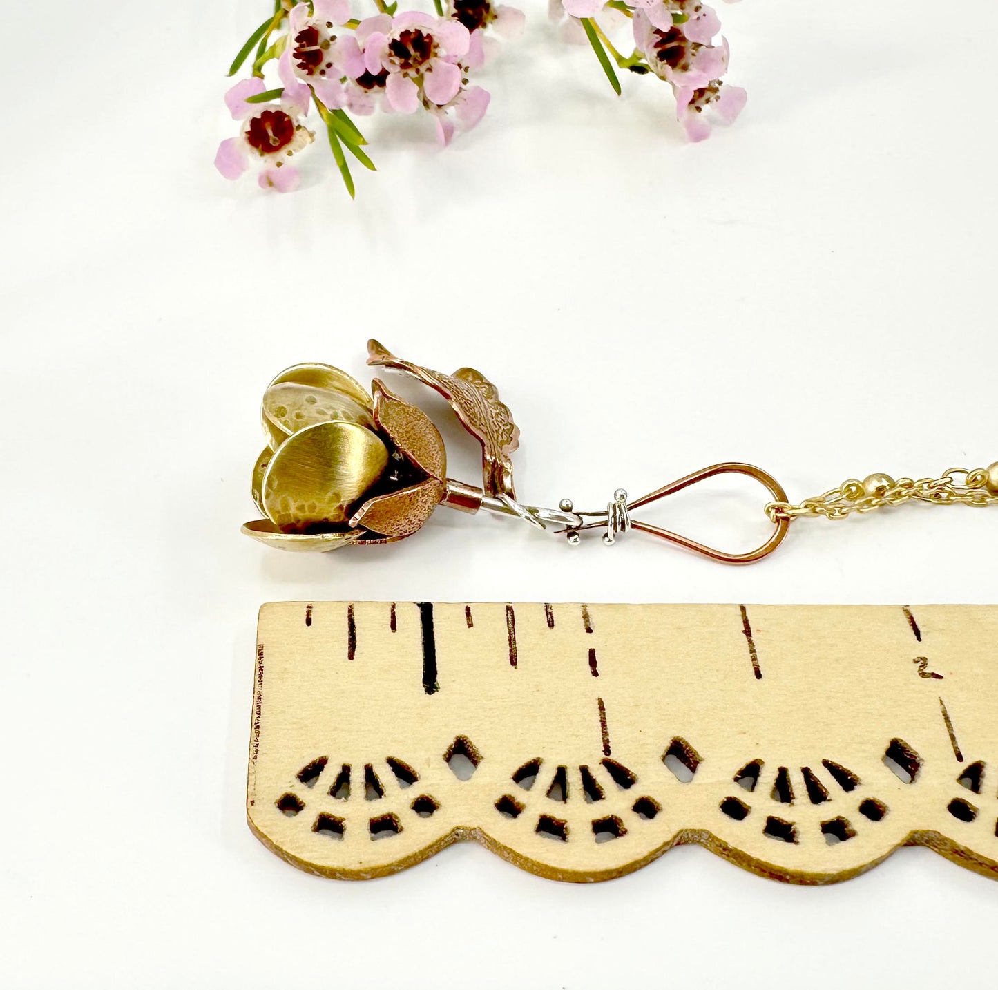 "Where Flowers Bloom" Jewelers Brass, Sterling and Aquamarine Kinetic Flower