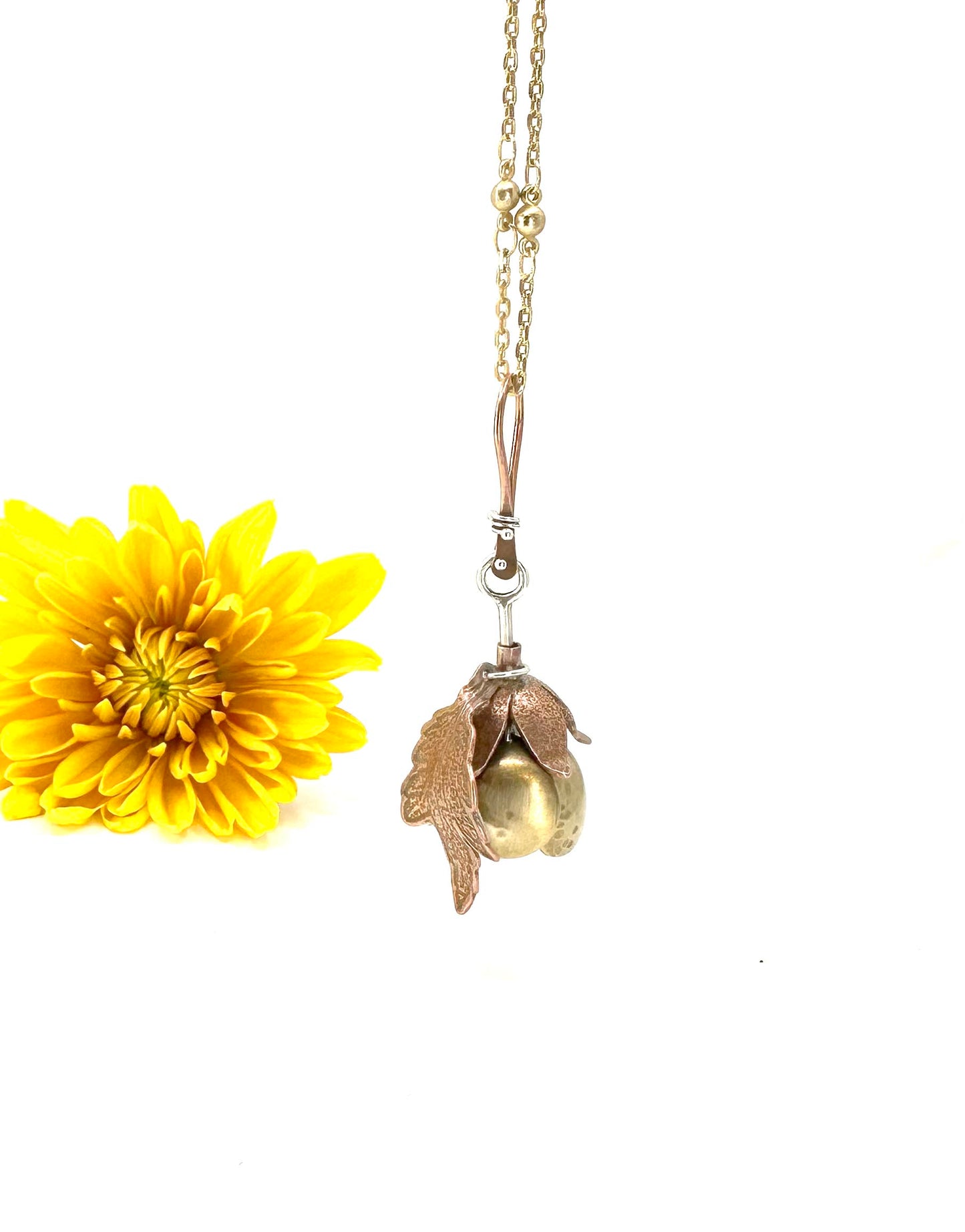 "Where Flowers Bloom" Jewelers Brass, Sterling and Aquamarine Kinetic Flower