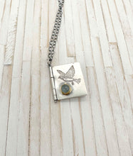 Load image into Gallery viewer, Sterling Silver Book with Rumi poem and Aquamarine set in 22k Gold (3 pages)