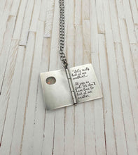 Load image into Gallery viewer, Sterling Silver Book with Our Town quote and Opal set in 22k Gold (3 pages)