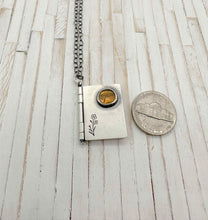 Load image into Gallery viewer, Sterling Silver Book with Our Town quote and Opal (3 pages)