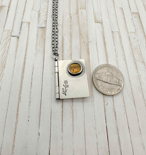 Sterling Silver Book with Our Town quote and Opal (3 pages)