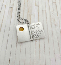 Load image into Gallery viewer, Sterling Silver Book with Our Town quote and Opal (3 pages)