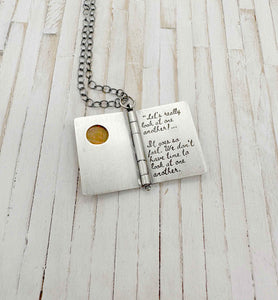 Sterling Silver Book with Our Town quote and Opal (3 pages)
