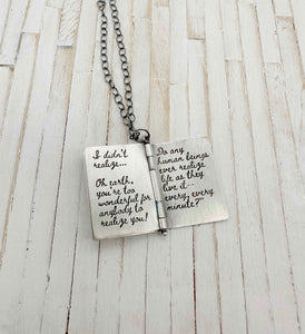 Sterling Silver Book with Our Town quote and Opal (3 pages)