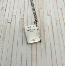 Load image into Gallery viewer, Sterling Silver Book with Our Town quote and Opal (3 pages)