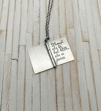 Load image into Gallery viewer, Sterling Silver Book with Shakespeare quote (1 page)