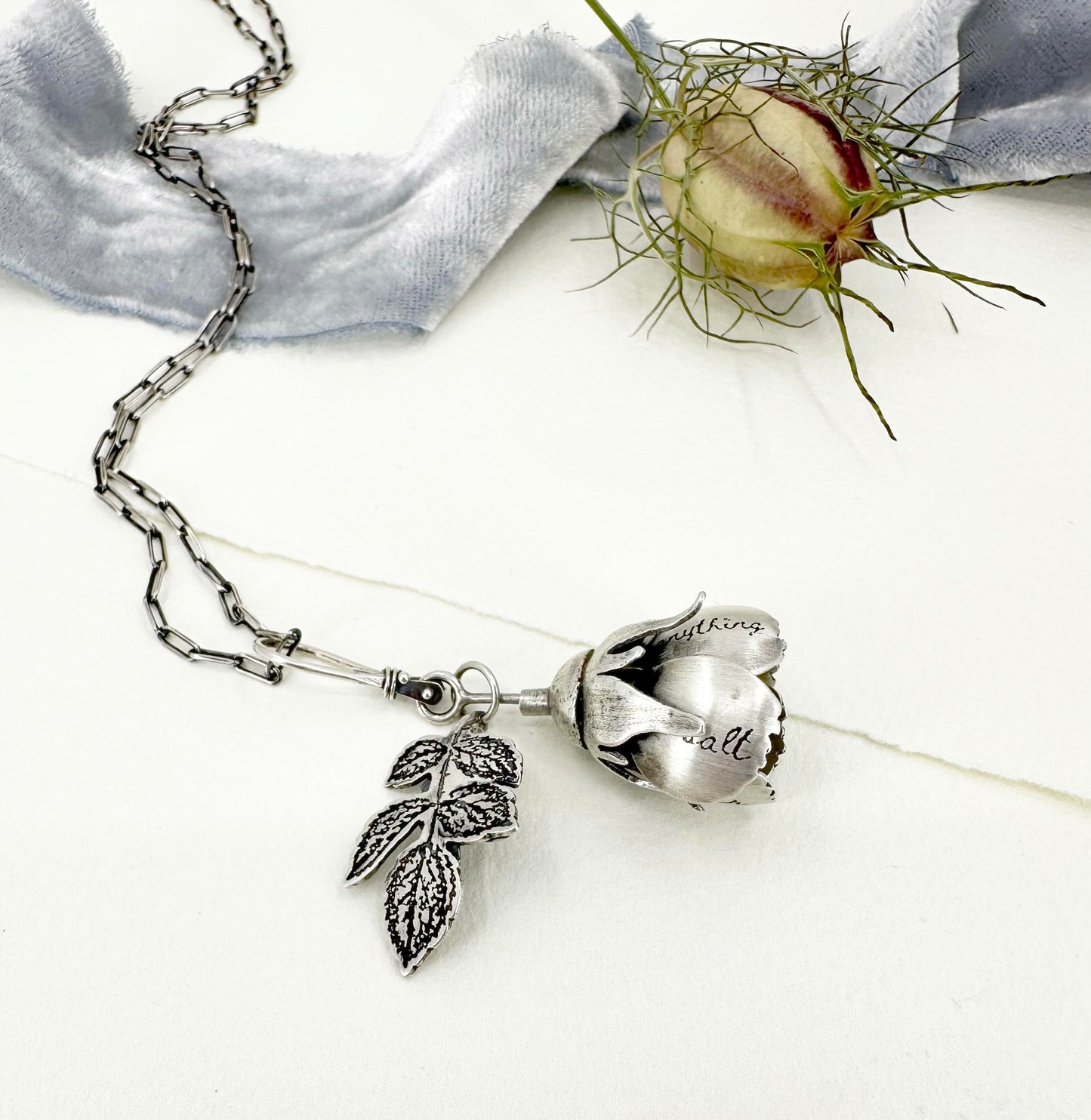 Wild Rose with Rust Red Diamond, 14k and 22k gold Kinetic Locket