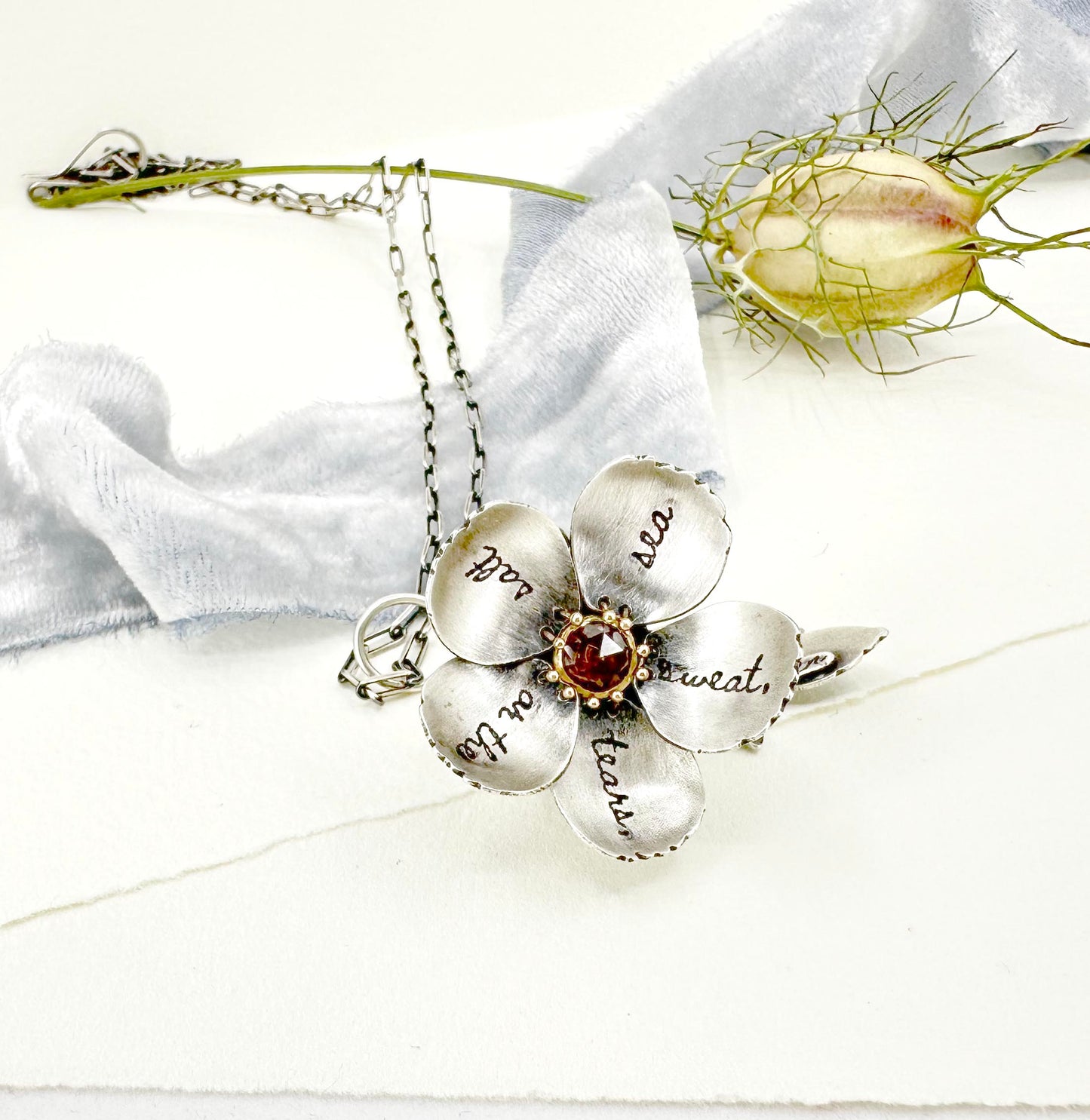 Wild Rose with Rust Red Diamond, 14k and 22k gold Kinetic Locket