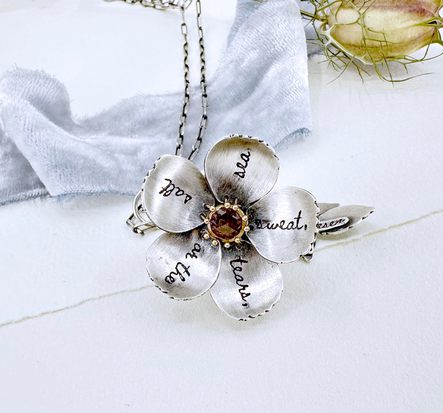 Wild Rose with Rust Red Diamond, 14k and 22k gold Kinetic Locket