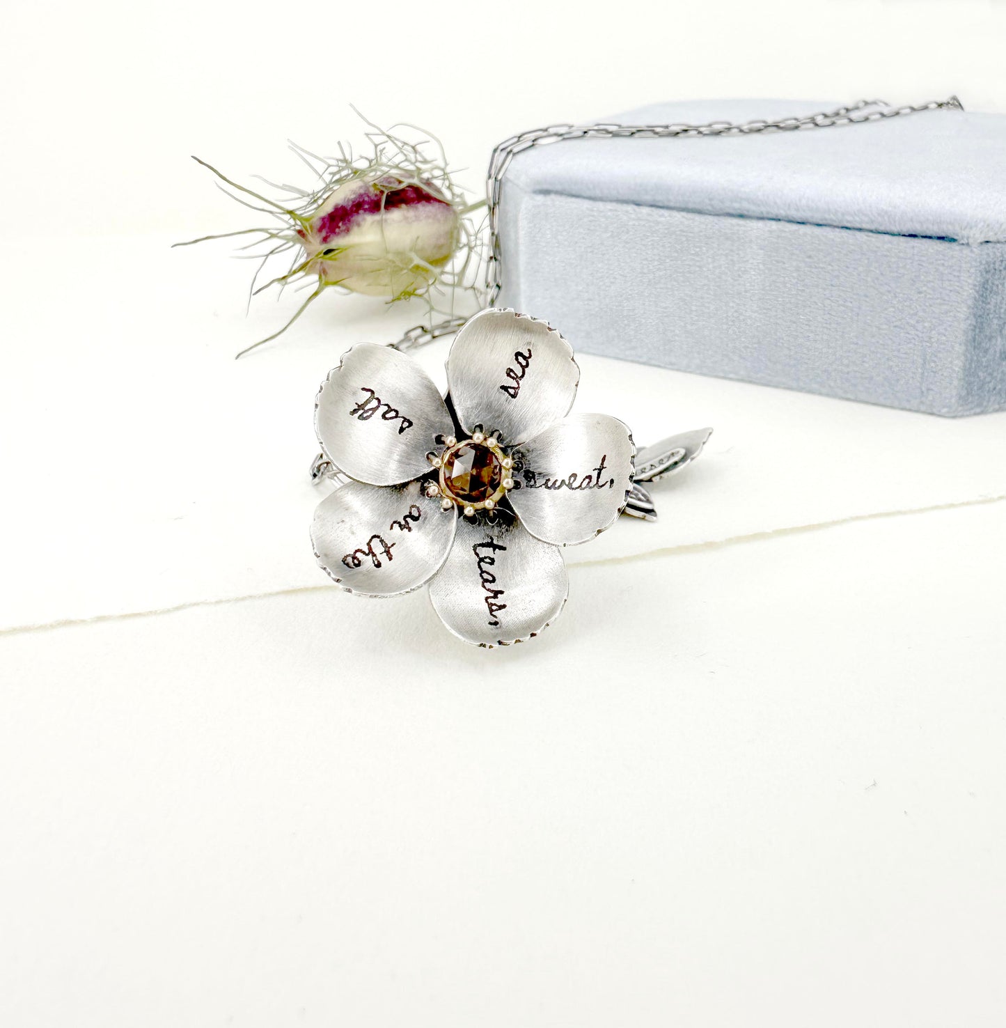 Wild Rose with Rust Red Diamond, 14k and 22k gold Kinetic Locket