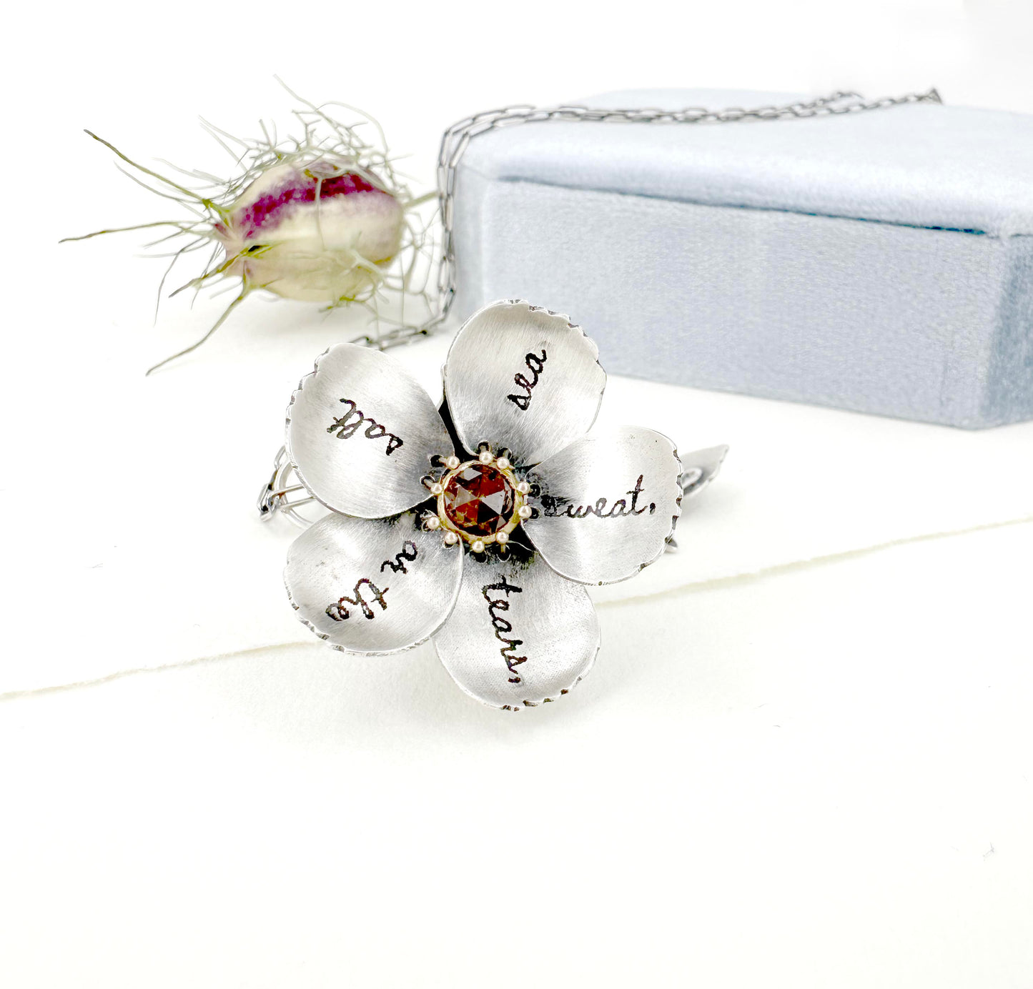 Wild Rose with Rust Red Diamond, 14k and 22k gold Kinetic Locket