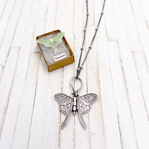 Small Sterling Silver Luna Moth Hinged Pendant