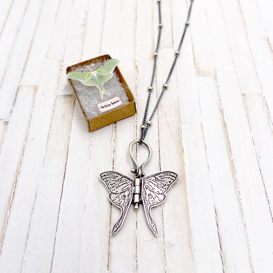Small Sterling Silver Luna Moth Hinged Pendant