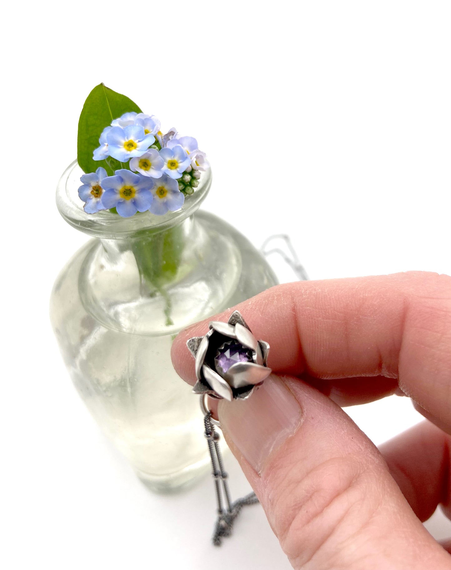 Custom Sterling Kinetic Forget Me Not Pendant