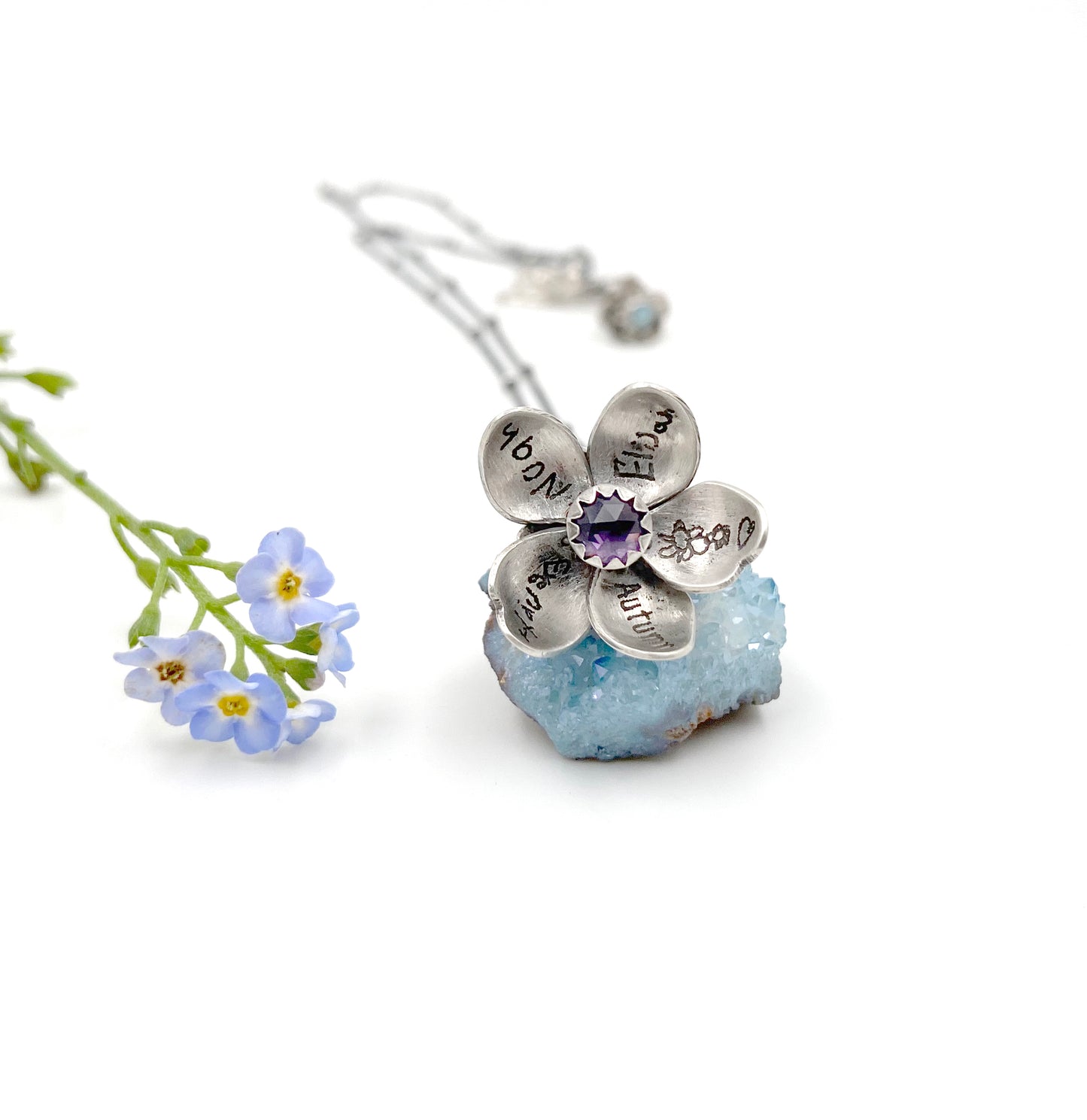 Custom Sterling Kinetic Forget Me Not Pendant
