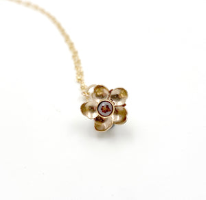 14k and 22k Gold Forget Me Not with Rusty Red Rosecut Diamond