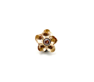 14k and 22k Gold Forget Me Not with Rusty Red Rosecut Diamond