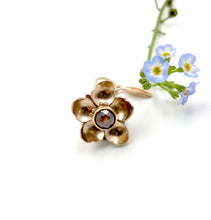 Load image into Gallery viewer, 14k and 22k Gold Forget Me Not with Rusty Red Rosecut Diamond