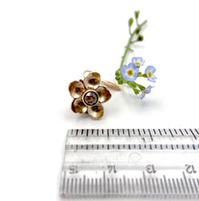 Load image into Gallery viewer, 14k and 22k Gold Forget Me Not with Rusty Red Rosecut Diamond