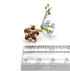 14k and 22k Gold Forget Me Not with Rusty Red Rosecut Diamond