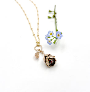 14k and 22k Gold Forget Me Not with Rusty Red Rosecut Diamond