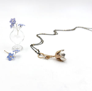 14k gold, 22k Gold and Sterling Silver Forget Me Not with Canary Yellow Rosecut Diamond