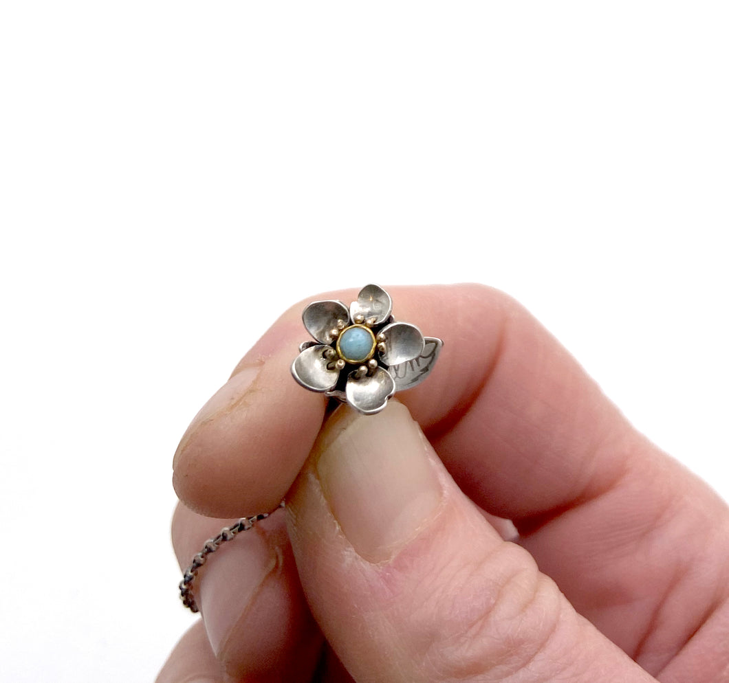 Sterling Silver, 14k and 22k Gold Forget Me Not with Larimar