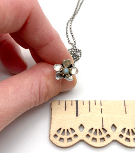 Sterling Silver, 14k and 22k Gold Forget Me Not with Larimar