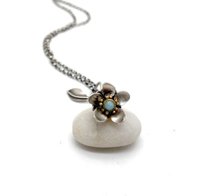 Sterling Silver, 14k and 22k Gold Forget Me Not with Larimar