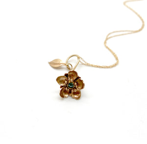 Super Tiny 14k and 22k Gold Kinetic Flower with blue Diamond