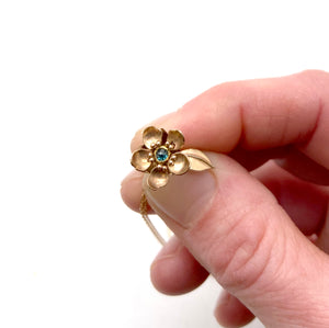 Super Tiny 14k and 22k Gold Kinetic Flower with blue Diamond