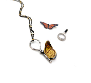 24K Gold and Sterling Silver Monarch Hinged Pendant